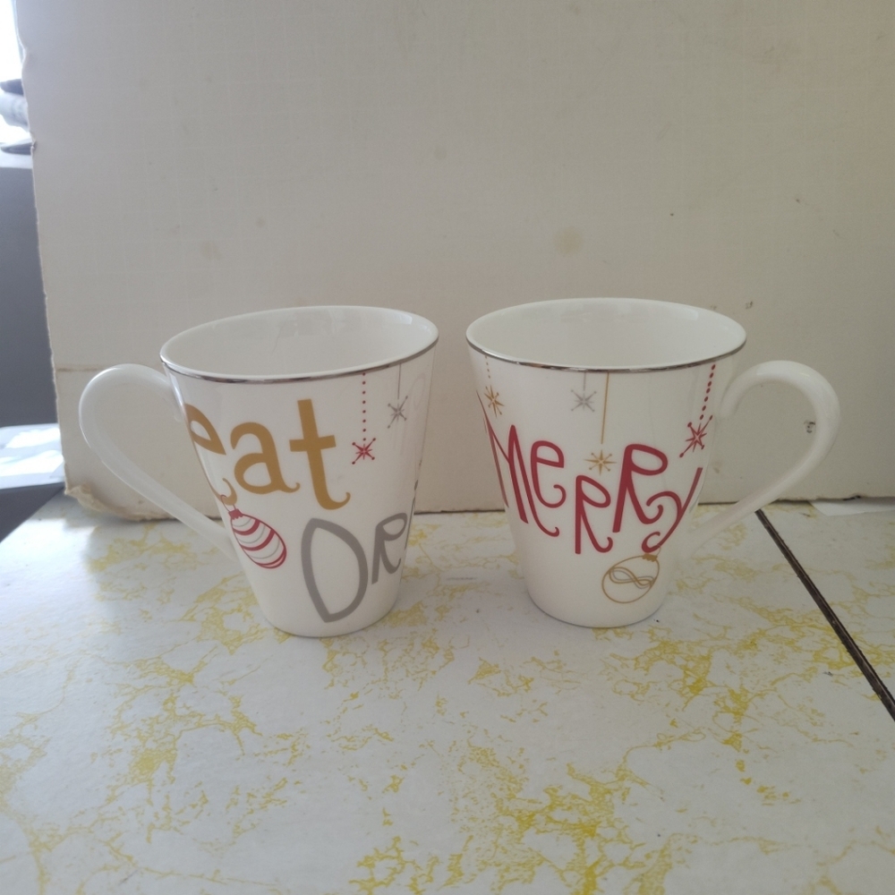 Lenox White and Red Holiday Mugs
